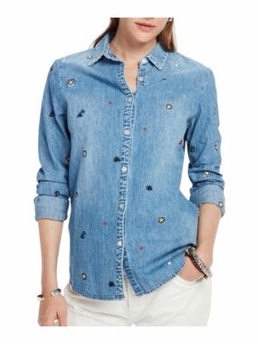 Scotch & Soda Light Blue Embroidered Denim Shirt